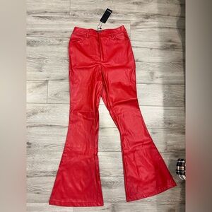 Nasty Gal Red Flare Wide Leg Leather Pants